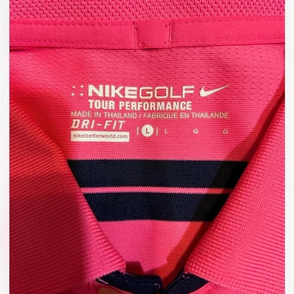 Nike Golf Tour Performance Neon Pink Blue Striped Polo  Shirt Dri-Fit Large - Picture 8 of 8